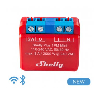Shelly Plus 1PM Mini WiFi & Bluetooth based Flush mount Relay & Power Monitoring with 1 channel 8A