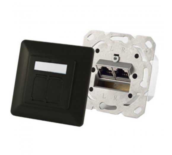 Gigabit network socket flush-mounted 2-fold, cat.6A network socket 2-fold designable, black