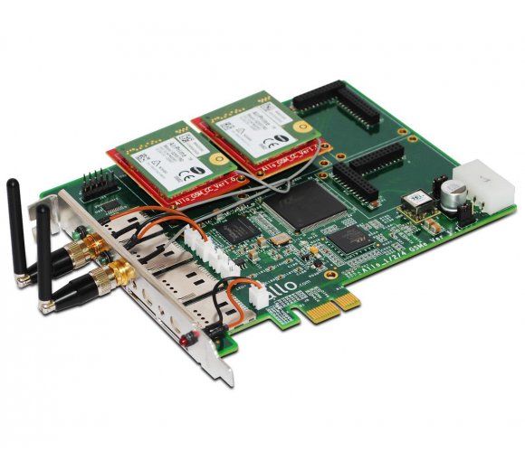 ALLO Quad-Band GSM PCIe card (PCI Express), 2 GSM channel interface card for Asterisk/FreeSwitch/Elastix/TrixBox, Hardware Echo Cancellation for Digital audio quality, User can modify IMEI and PIN