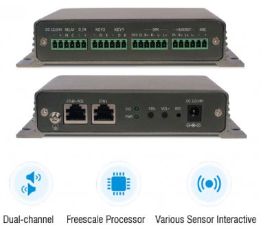 ZYCOO X20 SIP PA Gateway PoE 802.3at, 2x10W Lautsprecherausgang, Serial: RS485, Schaltkontakt: Input/Output, GPIO: 2xI/O Signal, 2 Kurzwahltasten
, Betriebstemperatur -30°~70°C