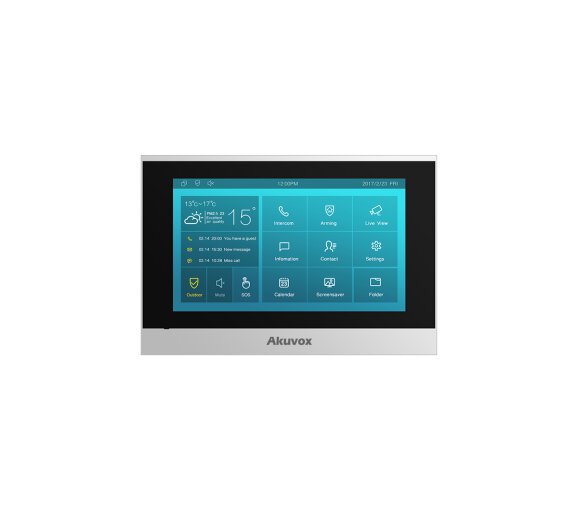 Akuvox C313WE Silver Low-cost SIP Indoor Monitor (7 Touchscreen, Audio und Video, PoE + WLAN), Linux based
