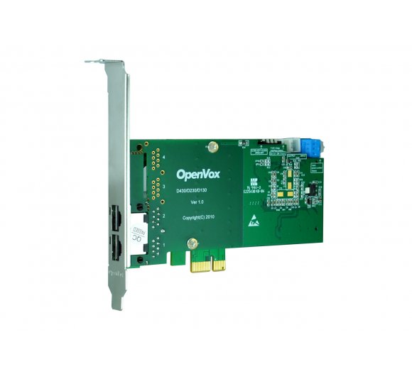 OpenVox DE230E 2 Port T1/E1/J1 PRI PCI-E card + EC2064 module (Advanced Version, Half-length with Low profile option)