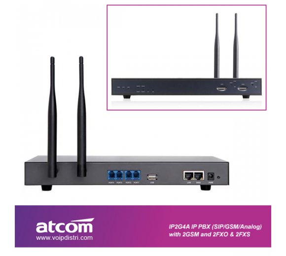 ATCOM IP2G4A-222 Hybrid-PBX (Analog 2x FXS 2x FXO & 2x GSM / SIP & IAX2), IVR, fax to email, unlimited recorded voice *Asterisk basierend