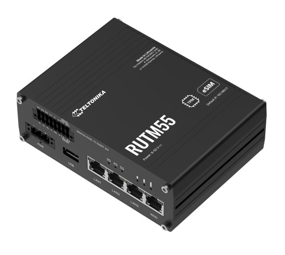 Teltonika RUTM55 Industrial 5G Cellular WiFi Router (WiFi 5) & GNSS Positioning, RS232/RS485 & I/O, 4x Gigabit Ethernet, Dual SIM & eSIM