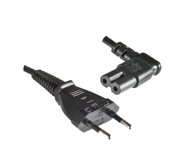 Plug-double slot jack to Europlug flat (Power cord 2m, type C to C7 90° left, right), black