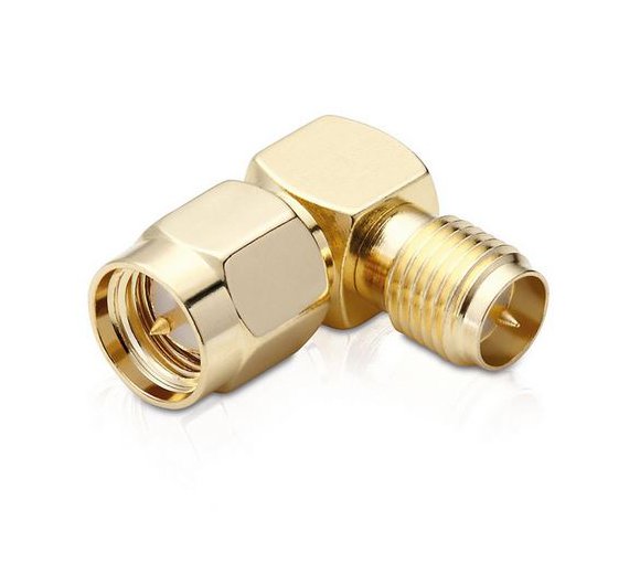 Adapter SMA 90 degree angled, SMA (male internal thread) to RP-SMA Socket (male external thread) for RF coaxial cable