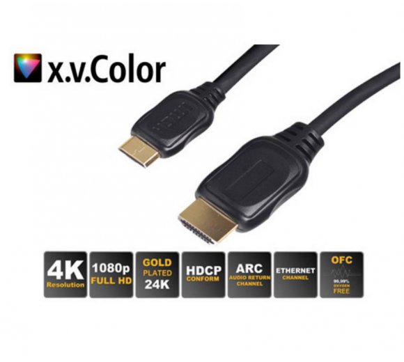 1m HDMI A-Stecker / HDMI C-Stecker vergoldet 24K, HEAC, Ultra HD, Full HD
