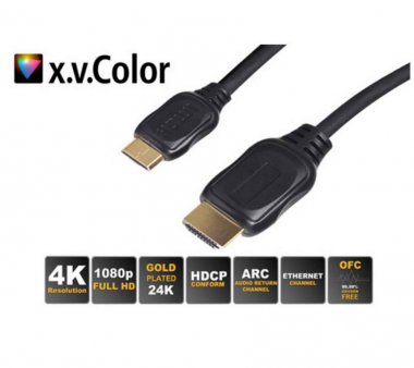 1m HDMI A-Stecker / HDMI C-Stecker vergoldet 24K, HEAC,...