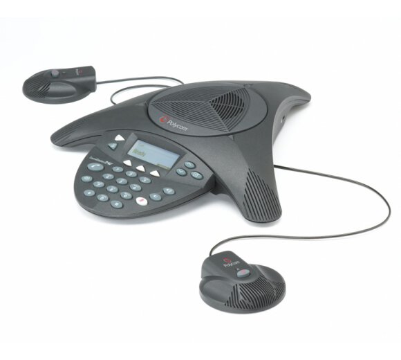 Polycom Soundstation 2 EX Analoges Konferenztelefon mit 2 Zusatzmikrofonen für Meetings bis zu 30 Personen