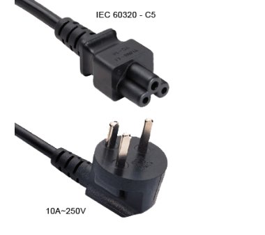 Danish angled laptop power cord to IEC 60320 on C5...