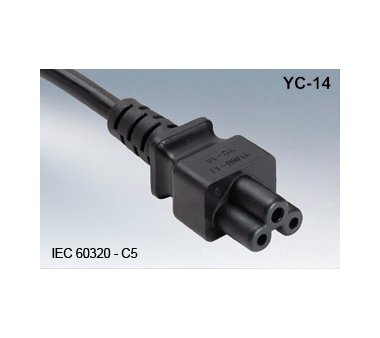 Netzanschlußleitung mit gewinkelter Dänemark Stecker auf IEC-60320 C5 Gerätestecker, Kleeblatt (1,8m schwarz)