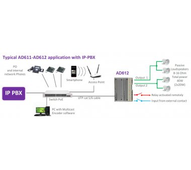 Tema AD611 IP SIP PoE (2x5W) Audioverstärker & Multifunktionsschnittstelle, 2 Audioausgänge für passive Lautsprecher, SIP-Relais