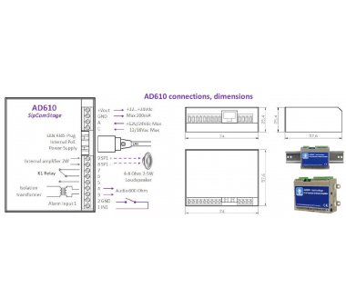 Tema AD610 IP SIP PoE (2W+2) externer PA-Verstärker & Multifunktionsschnittstelle, 2 Audioausgänge