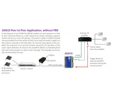 Tema AD610 IP SIP PoE (2W+2) externer PA-Verstärker & Multifunktionsschnittstelle, 2 Audioausgänge