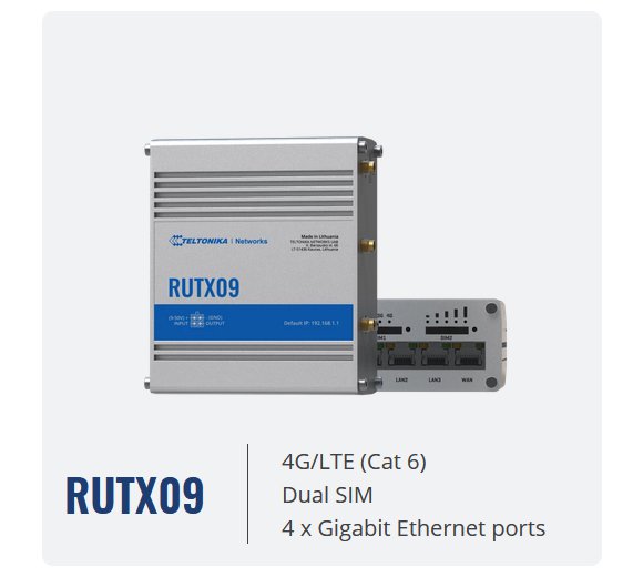 Teltonika RUTX09 4G LTE Cat6 Industrial Cellular router, Dual SIM Slot