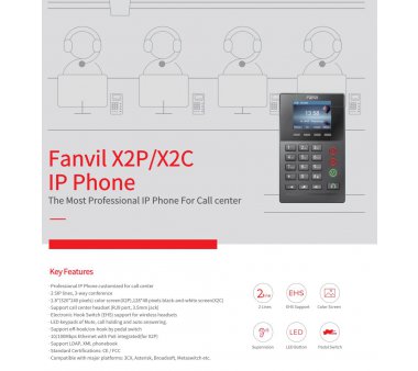 Fanvil X2C Call Center IP telephone with headset stand, Non-PoE (optional: pedal switch)