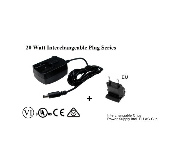 12V/1.67A Phihong AC power supply 20W stabilized with EU AC Clip (Phihong PSAA20R-120L6)