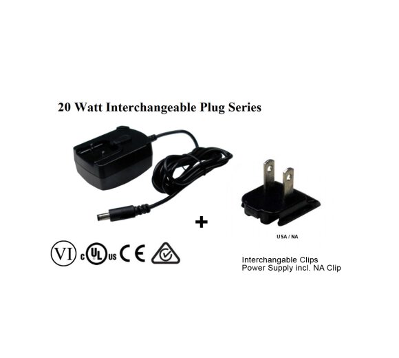 12V/1.67A Phihong AC power supply 20W stabilized with USA AC Clip (Phihong PSAA20R-120L6)