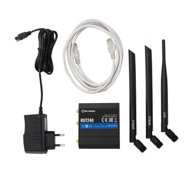 Teltonika RUT240 industrial LTE router (-40 °C to 75 °C), 4G LTE-FDD: 2100/1800/2600/900/800/700 MHz (Quectel 4G Module)
