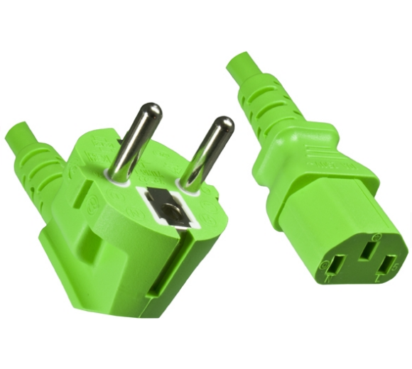 EU Power cord CEE 7/7 E+F angulated to IEC 60320-C13 (1,8m / green)