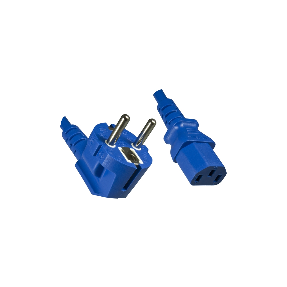 EU Power cord CEE 7/7 E+F 90° angled to IEC 60320-C13 1.8m color blue