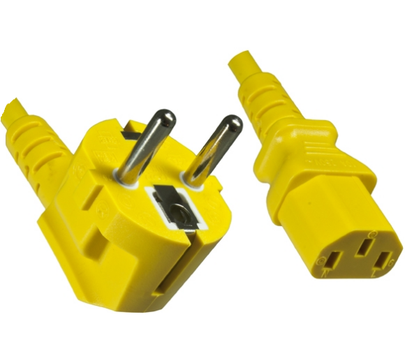 CEE 7/7 Stromkabel, Stecker gewinkelt mit Schutzkontaktstecker E+F in der Farbe gelb (1,8m / yellow)