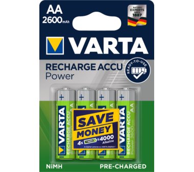 VARTA Phone Akku, 4 wiederaufladbaere Baterien AA / Power...