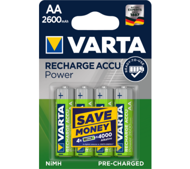VARTA Recharge Accu, 4 Bateries AA 2600mAh