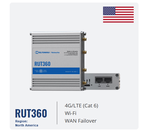 Teltonika RUT360 4G LTE-FDD CAT6 Industrie-Mobilfunk-Router (Nordamerika-Version)