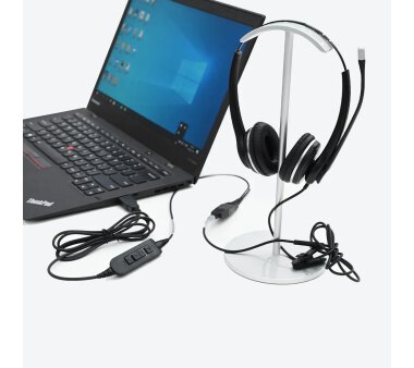 VT 8000 UNC Duo Headset with USB adapter cable (plug & play) with integrated buttons for connecting/disconnecting the call and mute function
