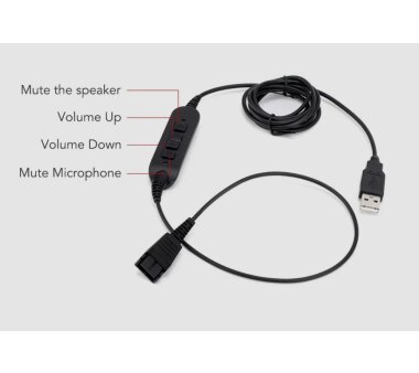 VT 8000 UNC Duo Headset with USB adapter cable (plug & play) with integrated buttons for connecting/disconnecting the call and mute function