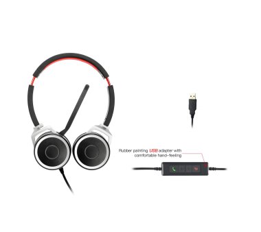 VT X208 UC Headset Stereo mit Audio-Bedienfeld (Annehmen / Beenden, Stummschaltung, Lautstärkeeinstellungen) auf USB-A Anschluss & 3,5mm Klinke
