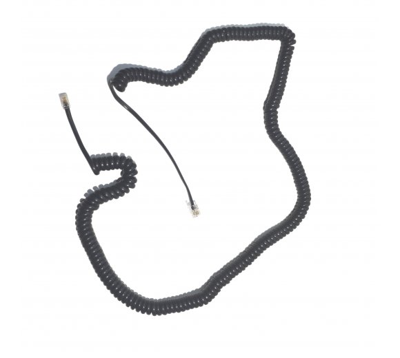 7,5m Hörerspiralkabel mit flachen Ende, schwarz (hochwertiges Hörerkabel mit Kupfergewebeband)