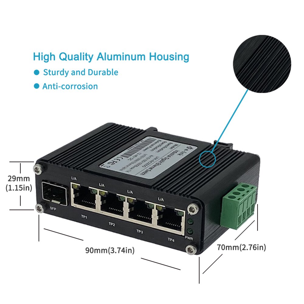 Industrial Fast Ethernet Switch, 4-Ports Fast Ethernet RJ45, 2