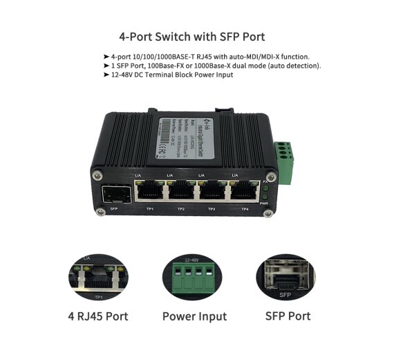 Mini Industrial Switch 10 Ports Gigabit Switch Hardened 10 Port RJ45  10/100/1000Mbps Ethernet Switch Din Rail Mount Outdoor Ethernet Switch,  Unmanaged Network Switch (-40 to 176°F) with 12-48V DC 