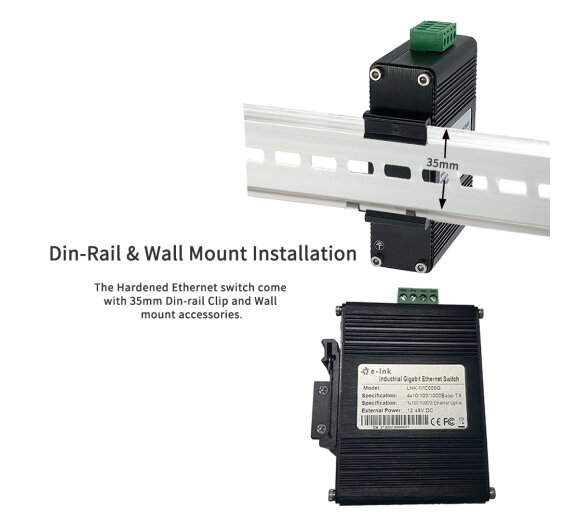 5 Port Unmanaged Industrial Gigabit Ethernet Switch - DIN Rail /  Wall-Mountable