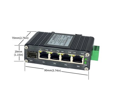 Din-Rail Industrieller Gigabit-Ethernet-Switch mit Power Booster (4x Port 10/100/1000T 802.3at PoE + 1x Port 100/1000X SFP)