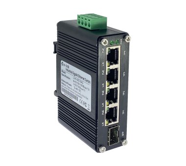 Din-Rail Industrieller Gigabit-Ethernet-Switch mit Power Booster (4x Port 10/100/1000T 802.3at PoE + 1x Port 100/1000X SFP)