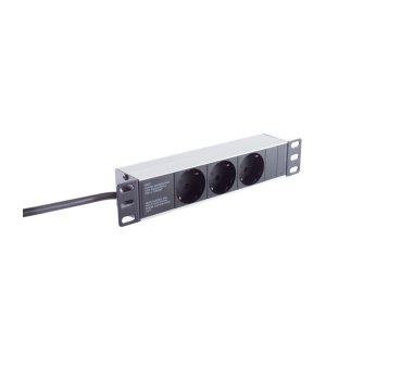 10 power socket 3-fold, 1U, black, Rack Mountable