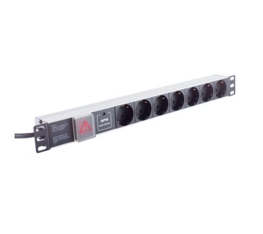 19 power socket 7-fold, 1U, black, Rack Mountable