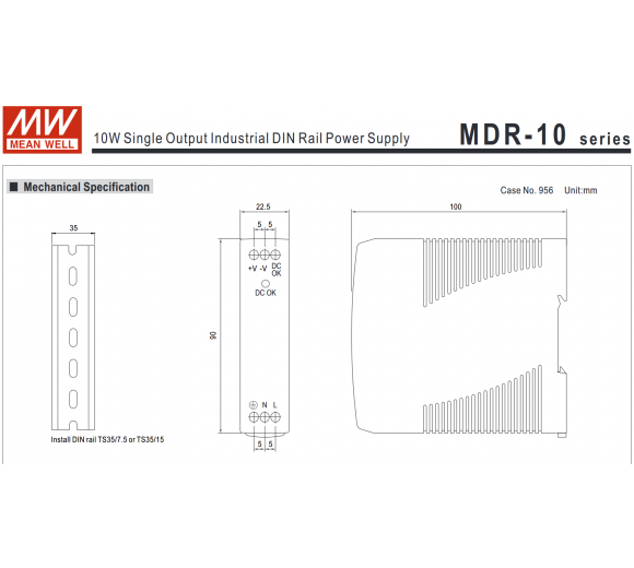 MeanWell MDR-10-5 DIN Rail Power supply with 5V/2A with 10 Watt outpu