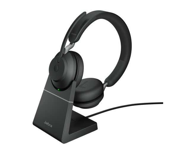 Jabra Evolve2 65 Stereo UC in colour black + Charger + Link 380a USB-A - Bluetooth Adapter (Bluetooth 5.0)