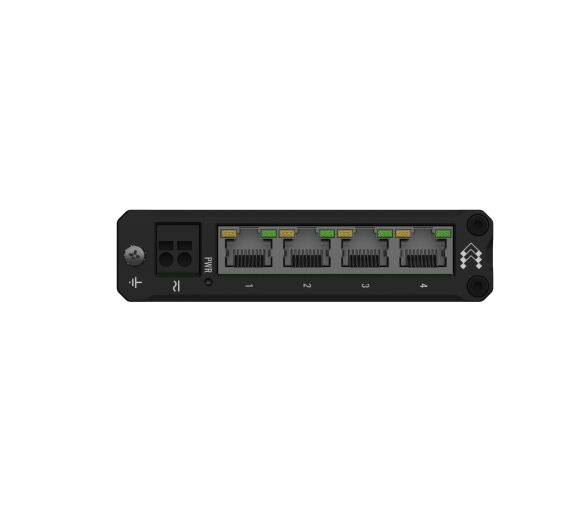 Teltonika TSW304 unmanged Gigabit Switch (IEEE 802.3, 802.3au, 802.3az) with built-in DIN rail mount and PoE (passive) or 2-pin socket connector (7-57 VDC / 9-40 VAC)