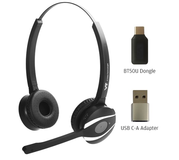 VT9200BT Mono Bluetooth Headset + BT50U USB dongle + Typ-A USB Adapte