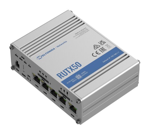 Teltonika RUTX50 Industrial 5G + LTE CAT20 Cellular Router (WiFi 6, Bluetooth, GNSS , Gigabit Ethernet, Dual SIM)