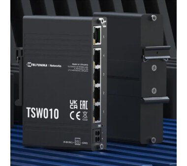 Teltonika TSW010 robuster industrieller günstiger Switch mit Din-Rail-Halterung