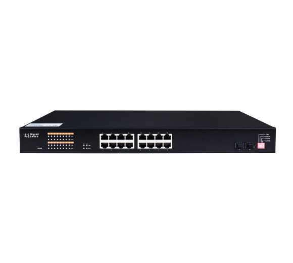LNK 216GP-SFP 16-Port Gigabit Ethernet PoE+ Netzwerk Switch + 2 SFP Ports (PoE Max 300W)