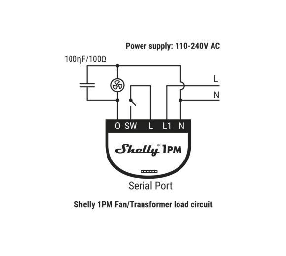 Shelly RC Snubber for relay switching of induction loads such as fans