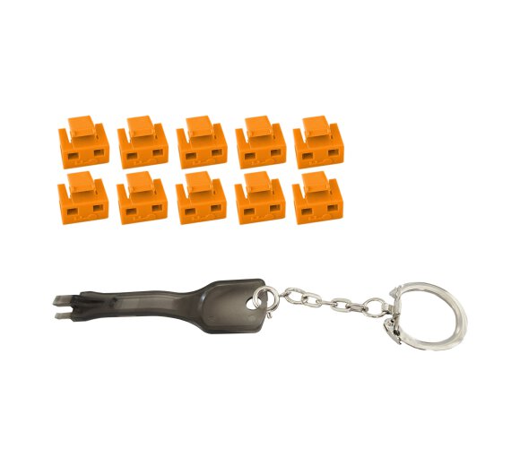 Network RJ45 port blocker with key (1x key, 10x locks), orange