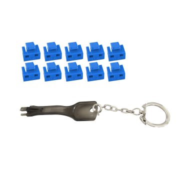 Network RJ45 port blocker with key (1x key, 10x locks), blue